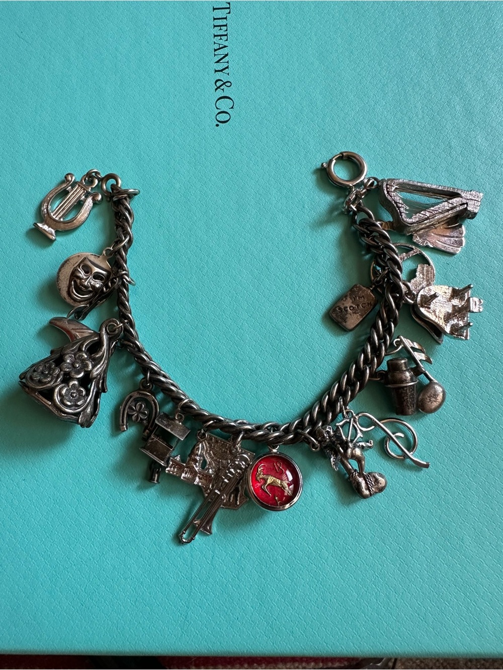 Vintage Sterling Silver Mix Silver Tone Bits Charm Bracelet